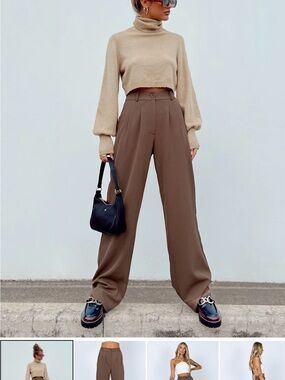 Princess Polly Taupe Wide Leg Pleated Trousers